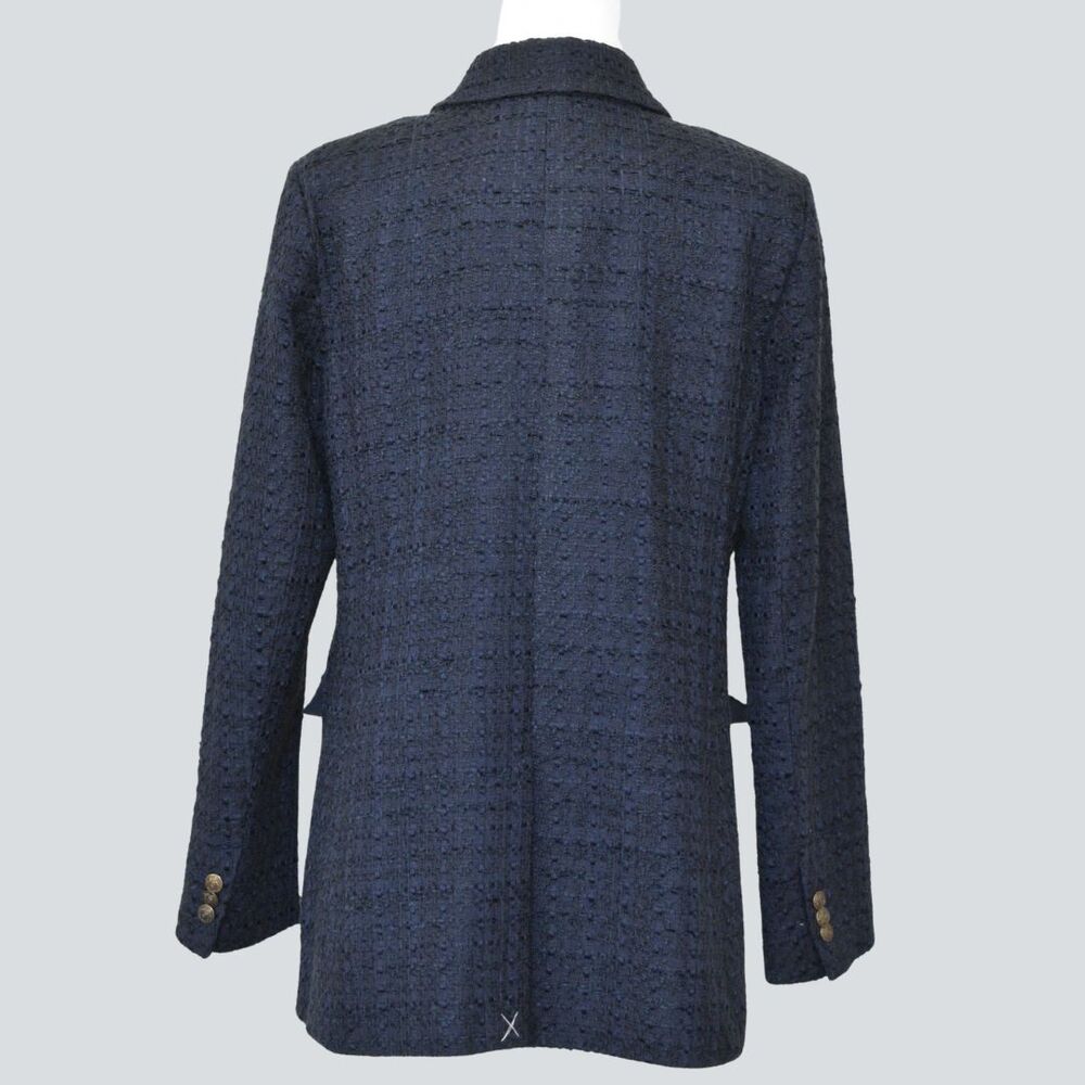 LOFT Navy Tweed/ Boucle Double-Breasted Blazer With Gold-Tone Buttons Size 10 - Picture 4 of 11